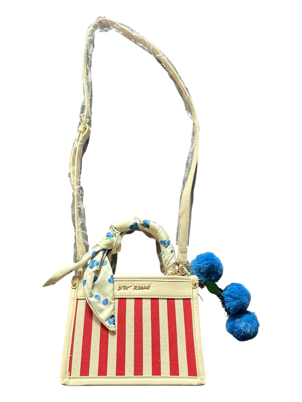 Betsey Johnson Blueberry Satchel Crossbody Bag NWT with Red Stripes & Bag Scarf - Picture 3 of 4